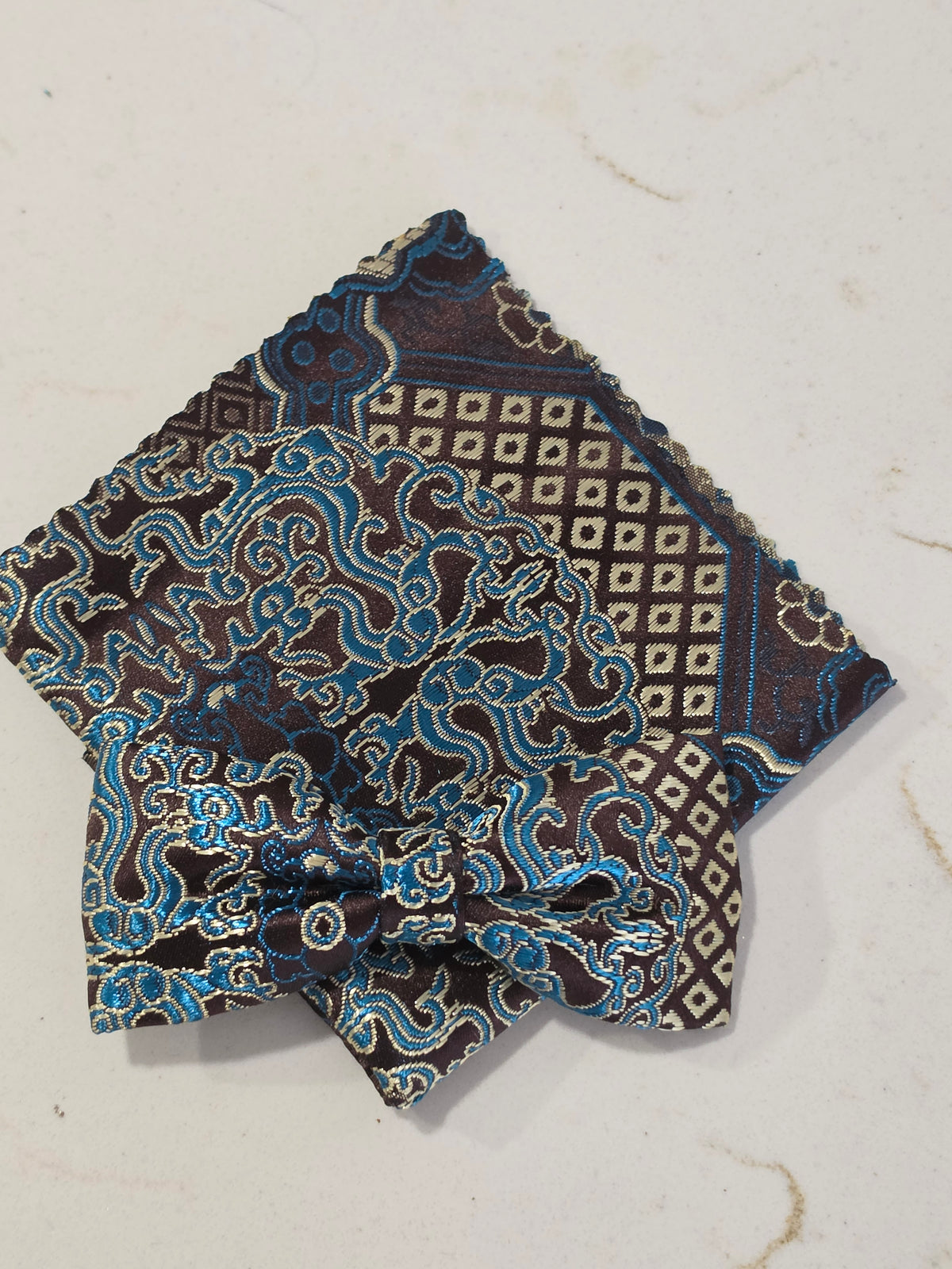 Brown & torquise Brocade   childrens tie