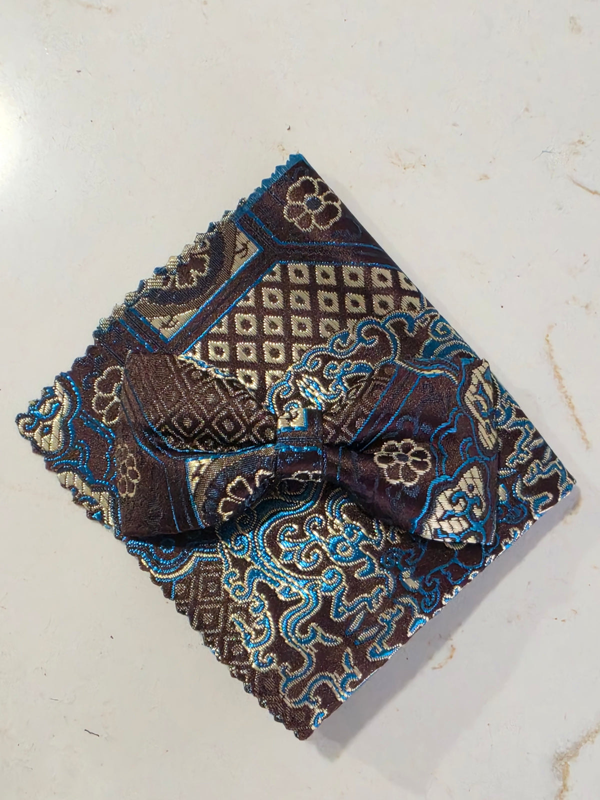 Brown & torquise Brocade   childrens tie